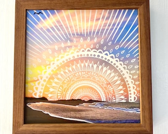 peace on pea island - archival print in custom frame - outer banks art - framed print - hatteras island sunset - obx art - mandala