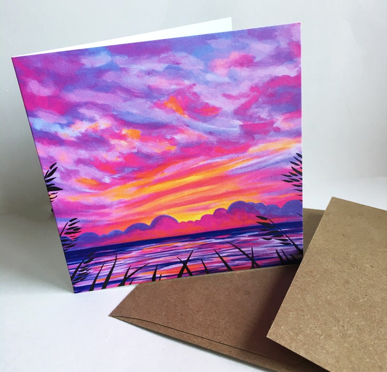 blank greeting card sea oats at sundown frameable blank square card with coastal sunset art obx blank birthday card image 3