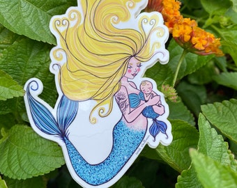 vinyl sticker - mermama - vinyl art decal - motherhood sticker - mermaid sticker - merbaby - mother’s day baby shower gift for mom