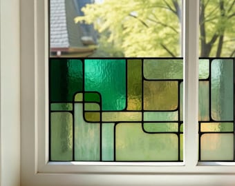 Film pour vitres effet vitrail, film adhésif d'intimité, motif géométrique rétro