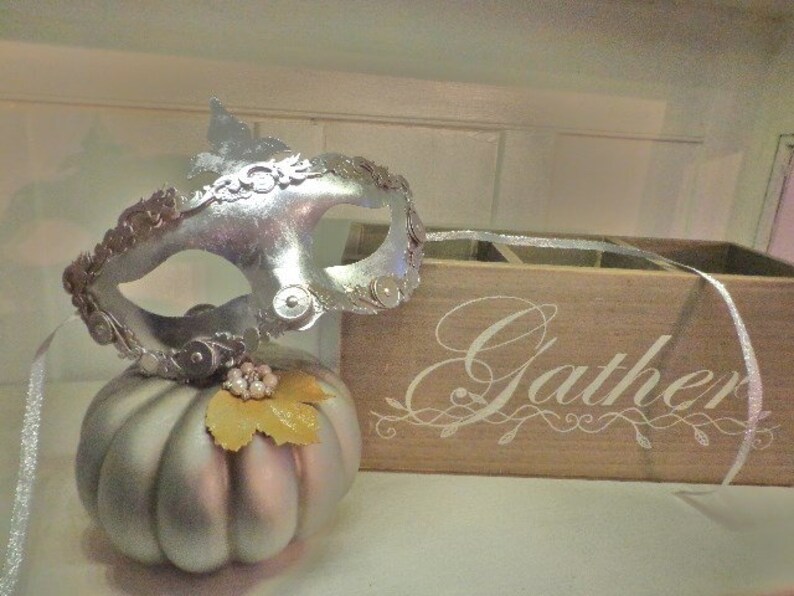 Silver Steampunk Accents Mardi-gras Masquerade Wedding Bridal Centerpiece Home Decor Vintage materials MASK custom made