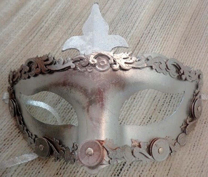 Silver Steampunk Accents Mardi-gras Masquerade Wedding Bridal Centerpiece Home Decor Vintage materials MASK custom made
