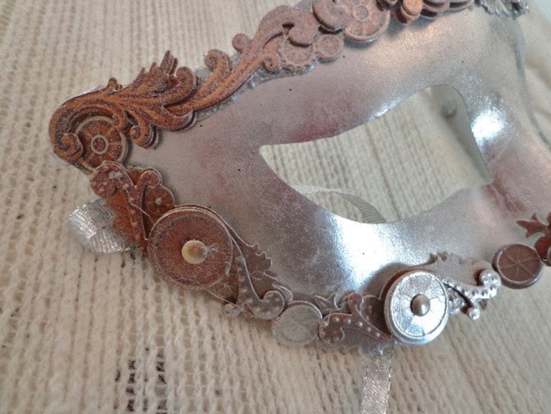 Silver Steampunk Accents Mardi-gras Masquerade Wedding Bridal Centerpiece Home Decor Vintage materials MASK custom made