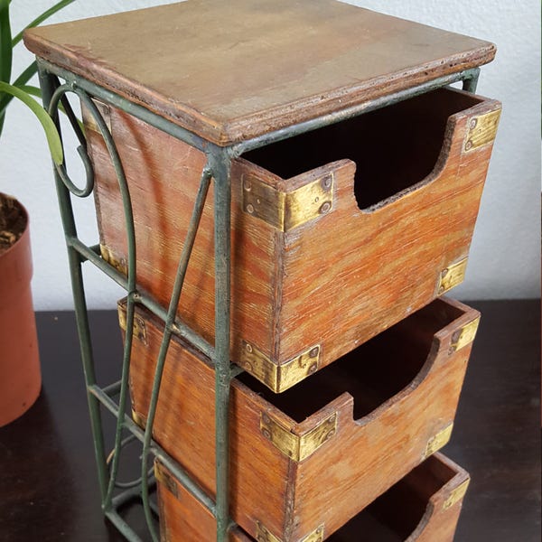 Vintage Rustic Wood Desktop Drawers Storage Home Decor