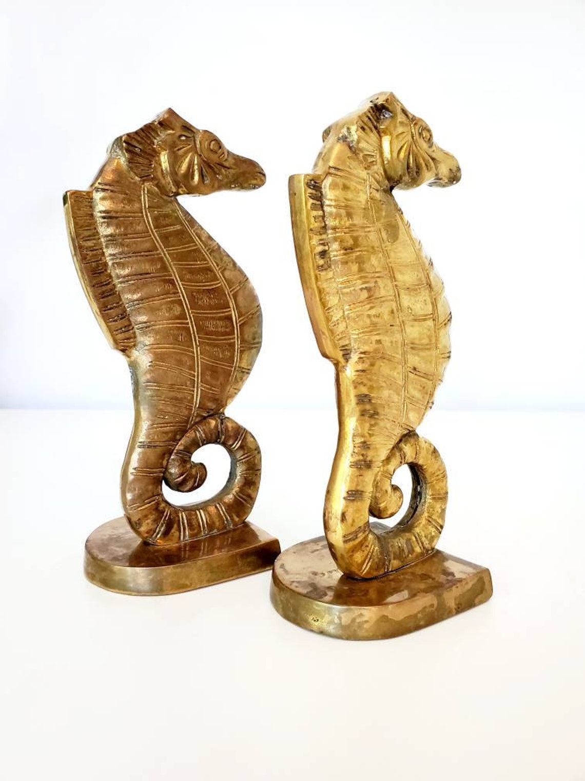 Mid Century Brass Seahorse Bookends Etsy