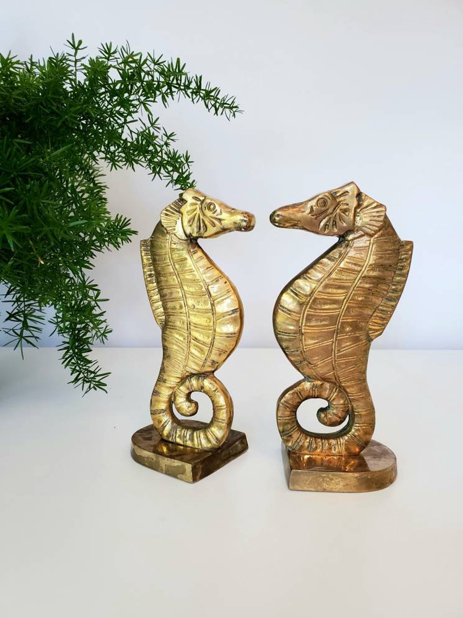 Mid Century Brass Seahorse Bookends Etsy