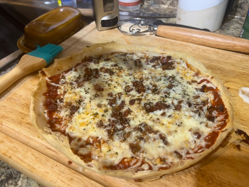 Sourdough Discard thin crust pizza with homemade Mozzarella!