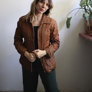 Vintage 1980s 90s tan / brown zip up jacket plaid lining