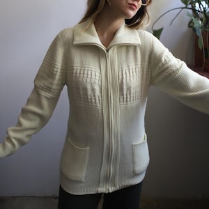 Vintage 1970s Oakton Elfenbein cremeweiße Strickjacke