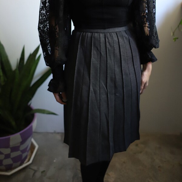 Grey Pleated Wool Skirt