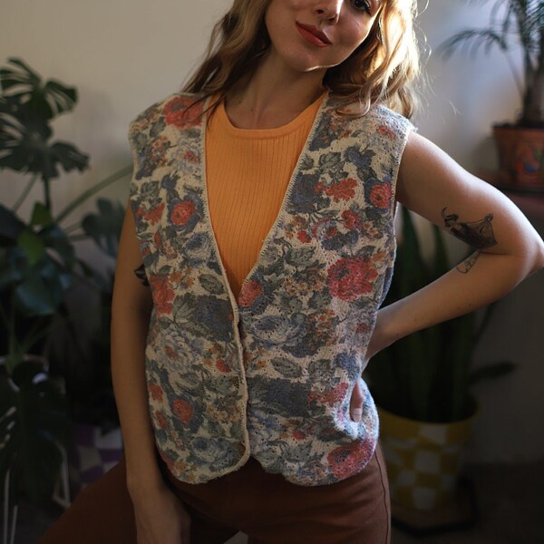 Women Vintage Floral Spliced Spring Cotton Vest