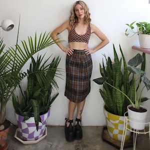 Vintage 1950s 60s 27&quot; waist wool plaid high waisted skirt