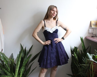 Vintage 1990s dark navy blue strappy sleeveless party dress - mini length / cocktail / prom homecoming /