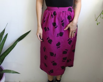 Vintage 1980s 24" waist Prophecy xs fuchsia purple black geo floral midi skirt