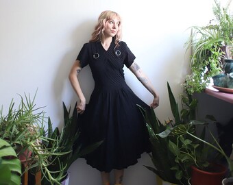 Vintage 1940s small black rayon crepe dress