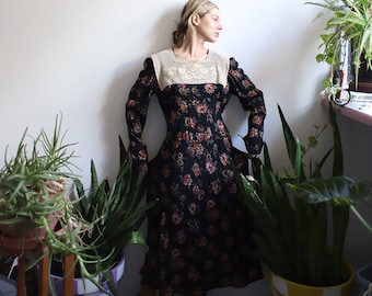 Vintage 1990s handmade long sleeved dark floral dress