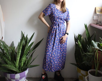 Vintage 1990s blue floral midi dress