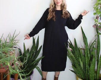 Vintage 1990s Eileen Fisher long sleeve black sweater dress