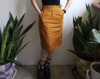 Vintage 1990s high waist mustard goldenrod pencil skirt 28" waist