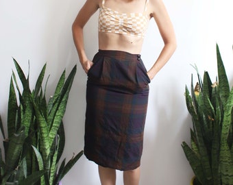 Vintage 1980s 90s Christian Dior high waisted plaid skirt xxs 22" waist