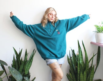 Vintage 1990s Sun Style Sense teal quarter zip pullover