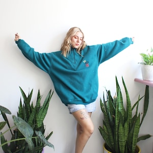 Vintage 1990s Sun Style Sense teal quarter zip pullover