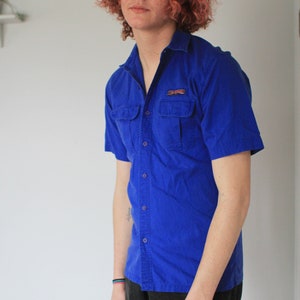 Vintage small medium 1980s 90s blue Brittania short sleeve button up oxford shirt image 1