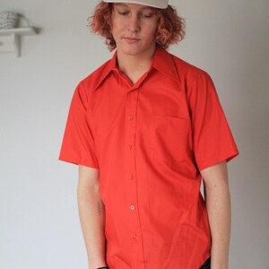 Vintage 1960s Penneys Towncraft short sleeve red button up oxford shirt image 1