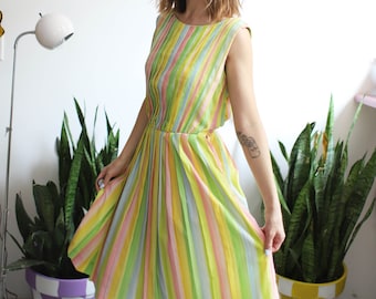 vintage 1960s Parade pastel rainbow striped dress - sleeveless / 26" waist