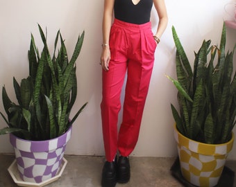 Vintage 1980s 90s xs small Slender Magic magenta pink high rise trousers slacks pants