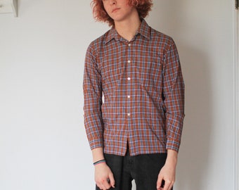 Vintage 1980s 90s John Henry small medium long sleeve button up plaid oxford shirt