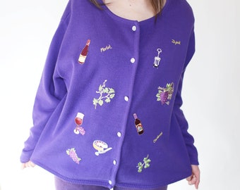 SALE Wine Metallic Cotton Cardigan Sweater