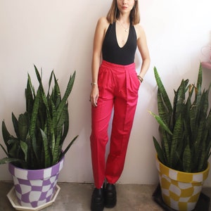 Vintage 1980s 90s xs small Slender Magic magenta pink high rise trousers slacks pants image 1