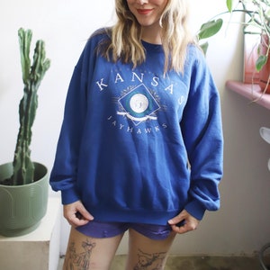 Vintage 1980s 90s TSI Sportswear xl Kansas University graphic pullover crew neck sweatshirt jumper KU Jayhawks Rock Chalk