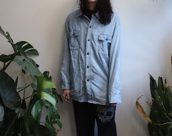 Vintage 1990s light wash denim jacket - flannel lined chore coat / long sleeve shirt