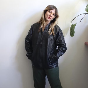 Vintage 1980s 90s black leather jacket coat