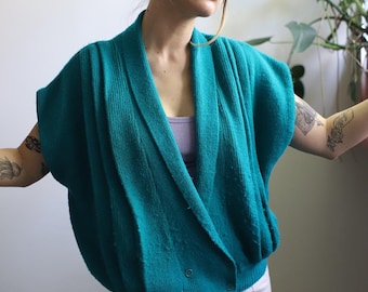 Suéter holgado tipo chaleco sin mangas, estilo cárdigan vintage Worthington en turquesa y verde azulado de los años 80