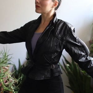 Vintage 1980s 90s Paris Sport Club black xs leather jacket fitted tailored zdjęcie 5