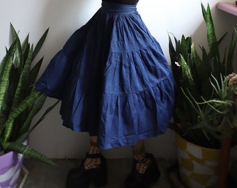 Vintage 1960s xxs 23" waist high waisted blue tiered full skirt