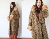 Vintage 1930s 40s KaraKurl small medium curly fur coat winter - light brown tan taupe grey