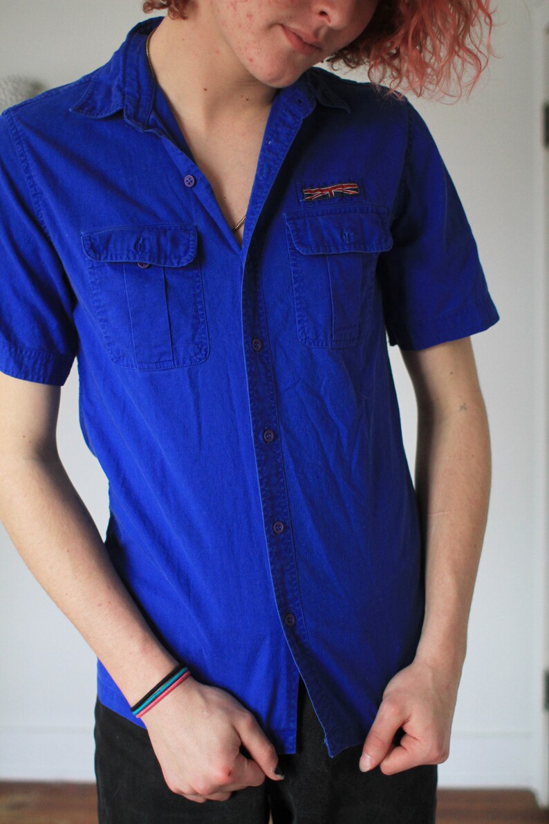 Vintage small medium 1980s 90s blue Brittania short sleeve button up oxford shirt image 3