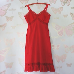 Vintage 1950s 60s Carol Brent red lace slip dress lingerie undergarment