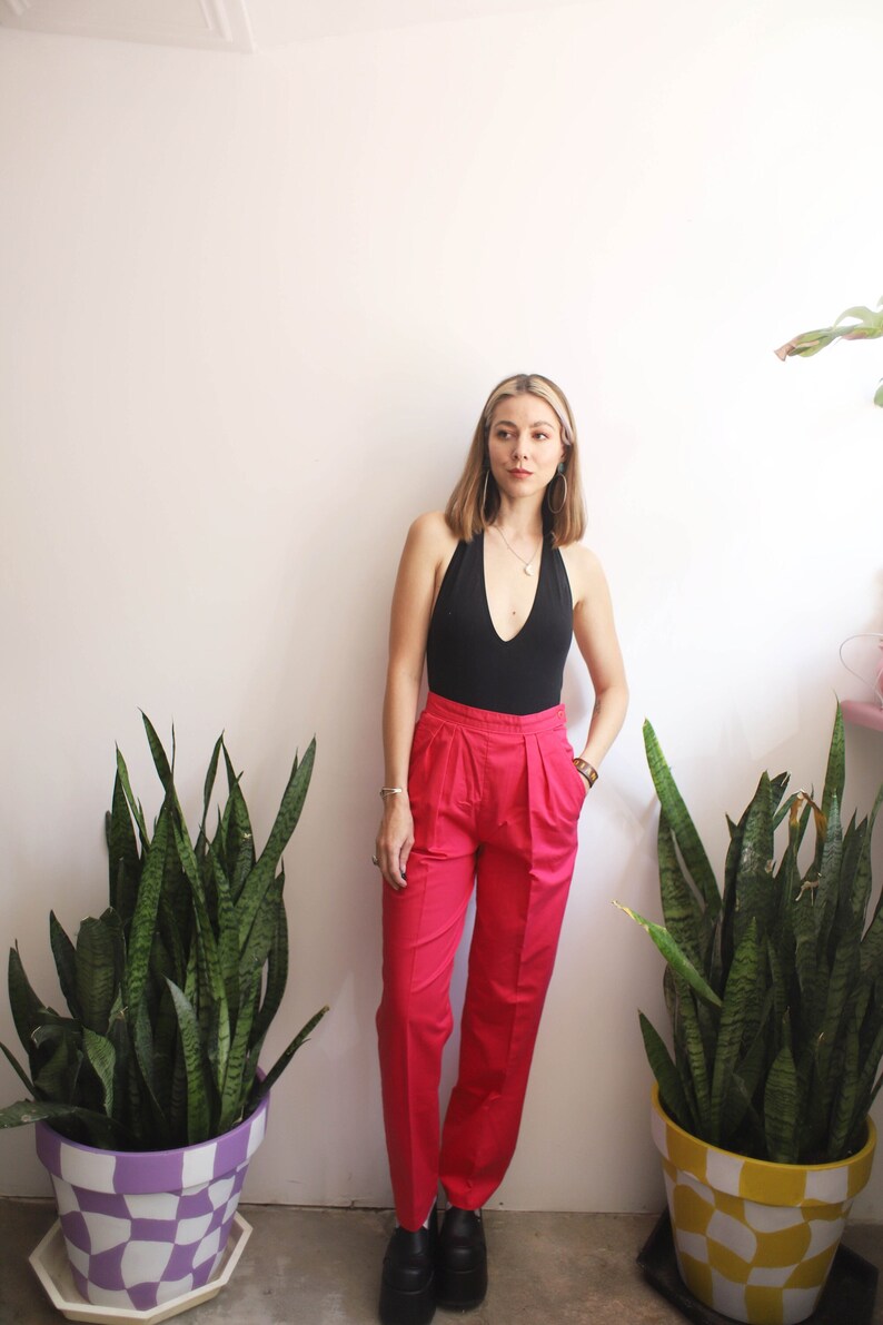 Vintage 1980s 90s xs small Slender Magic magenta pink high rise trousers slacks pants image 1