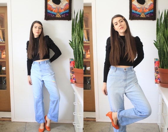 Vintage 1970s 80s 37 Waist Levis Brown Tab Faded Distressed Denim