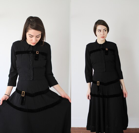 Vintage 1940s Marlene Jr black rayon crepe dress … - image 9