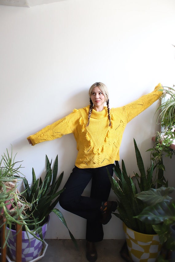 Vintage 1980s 90s Jennifer Reed hand-knit yellow f