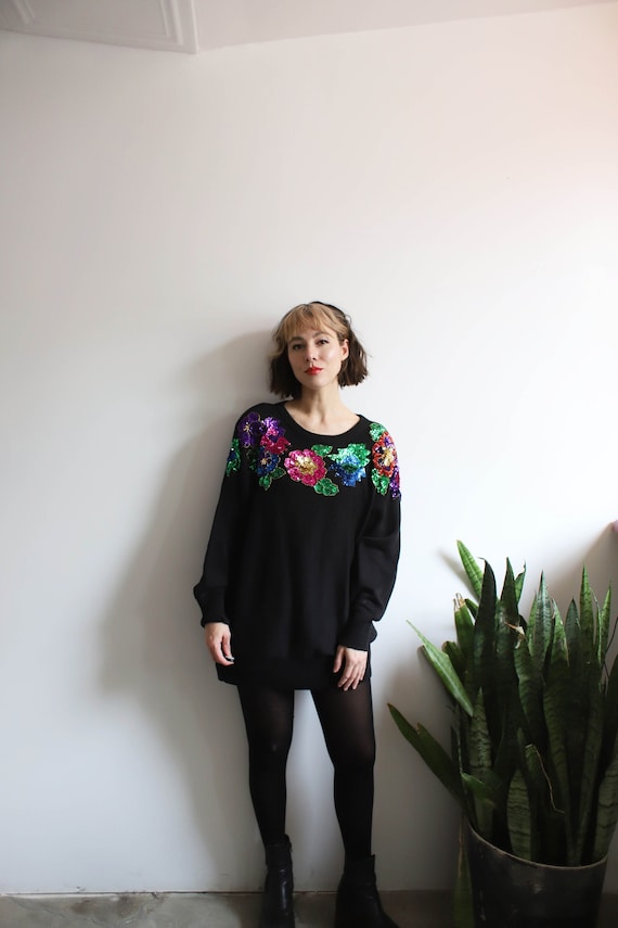 Vintage 1980s 90s oversized slouchy black pullover