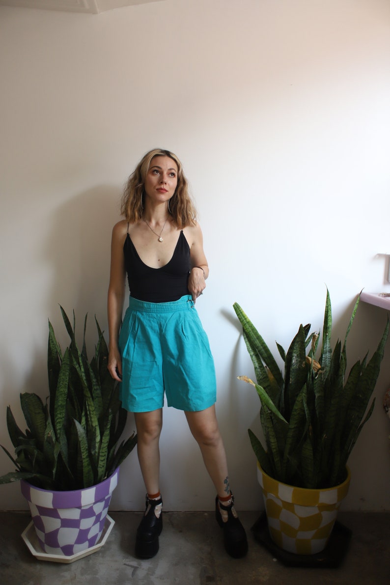 Vintage 1980s 90s Rafaella 26 high waist teal turquoise shorts image 2