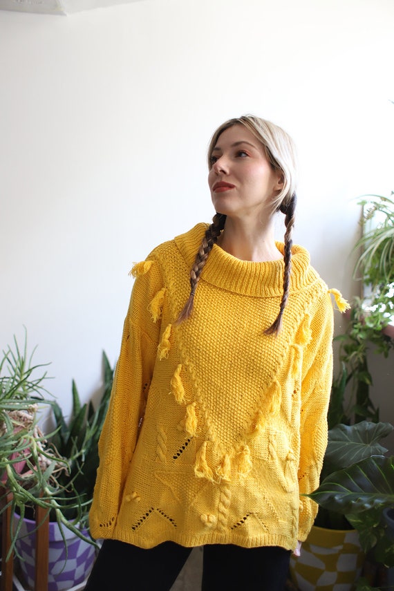 Vintage 1980s 90s Jennifer Reed hand-knit yellow … - image 3