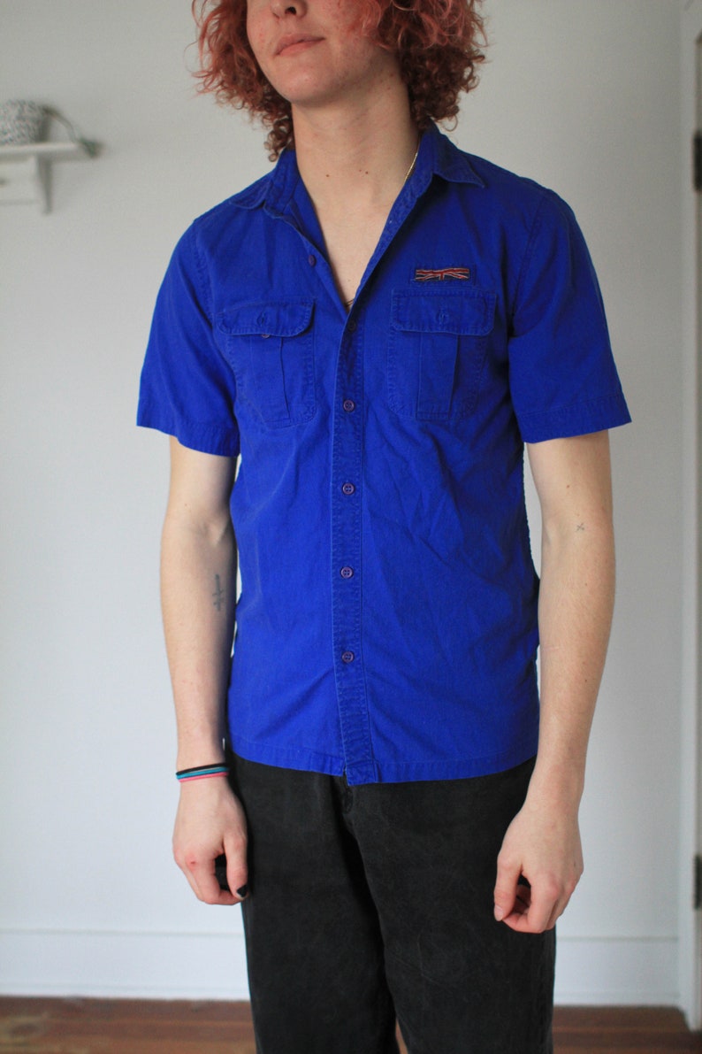 Vintage small medium 1980s 90s blue Brittania short sleeve button up oxford shirt image 2